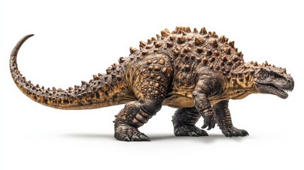 Fototapeta premium High-detailed 3D rendering of an Ankylosaurus dinosaur figure isolated on white background with impressive textures and colors.