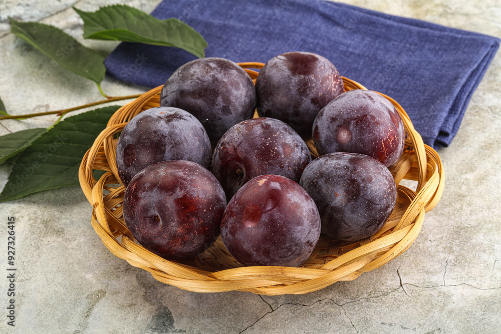 Wall mural ripe sweet tasty blue plum