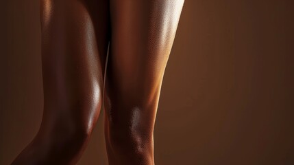 Naklejka premium Close up of flawless, toned female leg with smooth, cellulite free skin under soft natural light