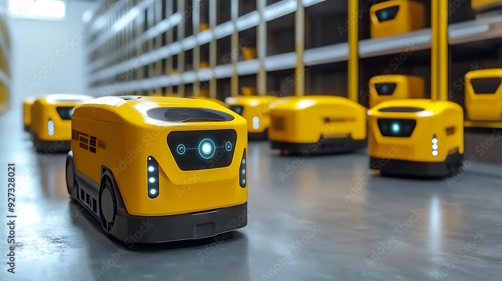 Poster high-tech autonomous logistics hub with ai-coordinated deliveries and augmented reality tracking sys