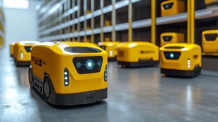 High-tech autonomous logistics hub with AI-coordinated deliveries and augmented reality tracking systems