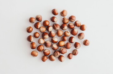 small pile of hazelnuts on a white background