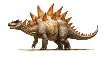 Illustration of a Stegosaurus dinosaur with distinctive plates along its back, showcasing prehistoric wildlife and extinct species.