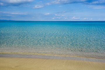 Empty sandy tropical exotic beach with with golden sand.