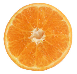 Orange fruit slice isolated on white background. Top view.