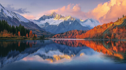 Fototapeta premium reflection of the mountain in lake