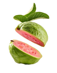 closeup slash of guava on white background