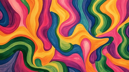 Obraz premium Abstract and colorful background featuring bright, swirling circles in a vibrant palette of orange, yellow, green, and pink, designed for a seamless and decorative effect