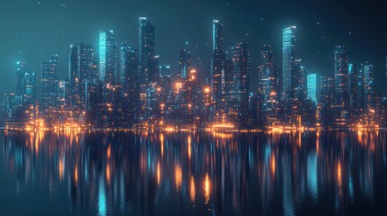 Fototapeta premium Futuristic City Skyline with Glowing Lights