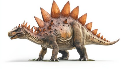 Realistic depiction of a Stegosaurus dinosaur showcasing detailed spikes and textured skin on a white background.