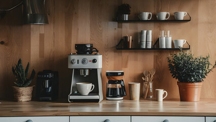 A kitchen counter with A diy coffee station