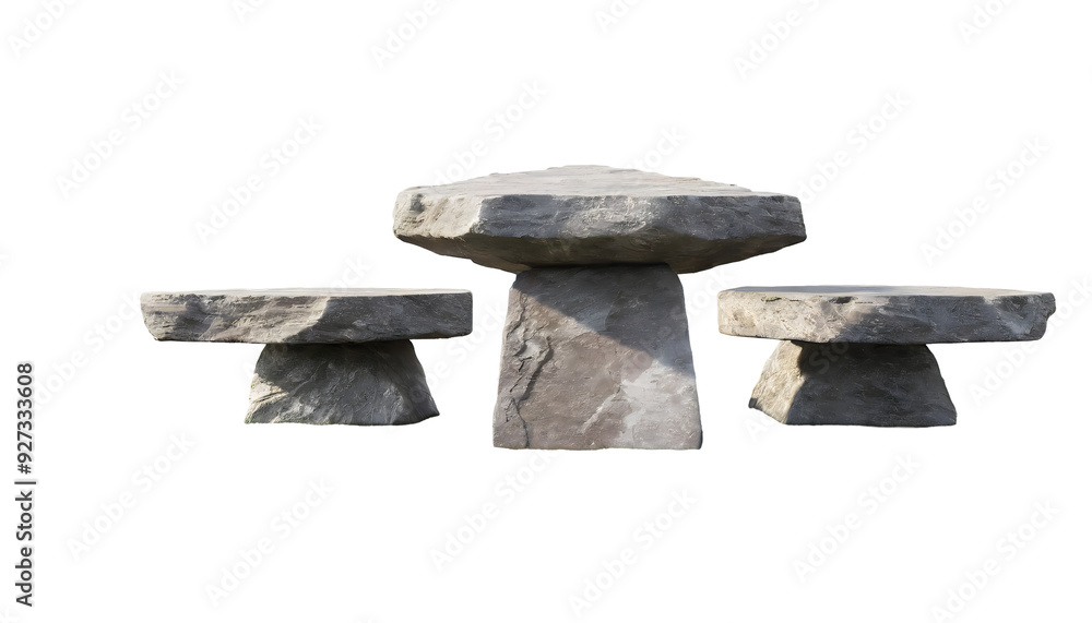Aufkleber 3d rendering of granite stone platform on grass set isolated on white background. generative ai.
