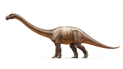 Obraz premium Realistic rendering of a long-necked dinosaur in profile view against a white background, showcasing its impressive size and features.