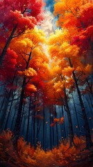 colorful trees from underneath looking up graphic poster background