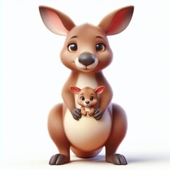 Cute Kind kangaroo with a baby pouch , 3d Generative AI
