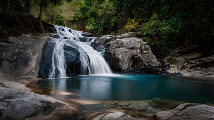 A waterfall cascading over rocks
