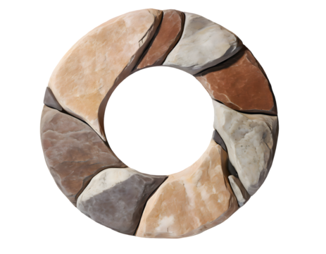 Abstract circle element shape with stone texture on a white isolated background. Generative AI.