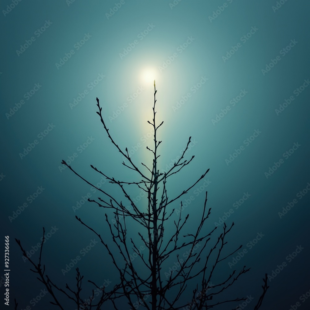 Poster a light column visible in a winter scene via the shadow of bare tree branches