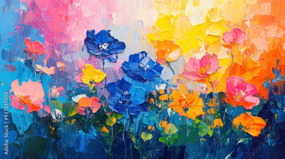 Poster harmonious vibrant splashes of color in abstract composition