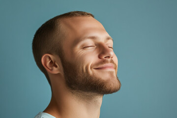 Fototapeta premium A close up of a man's face with her eyes closed