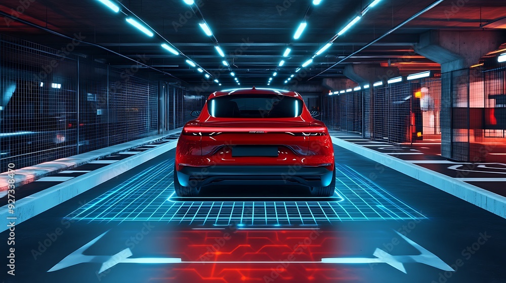 Poster high-tech smart parking system with ai-guided parking and augmented reality navigation