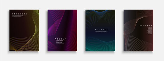 Collection of colorful abstract striped covers, templates, backgrounds, placards, brochures, banners, flyers and etc. Stylish minimalistic elegant posters - digital futuristic design