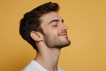 Fototapeta premium A close up of a man's face with her eyes closed