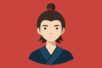 Samurai young face with a bun vector
