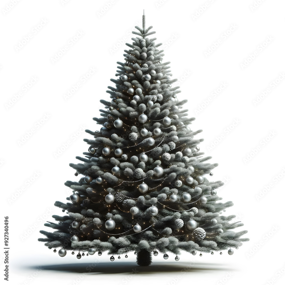 Wall mural christmas tree isolated on white background, snow, celebrating christmas