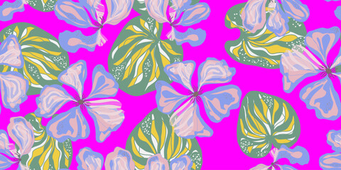 nasturtium flowers ornament stylized blooming linear elements natural motifs seamless overlapping endless pattern rapport vector