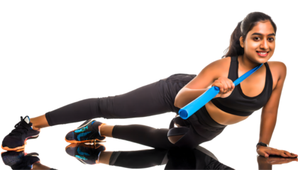 active woman improving her resistance isolated on white background. Generative AI.