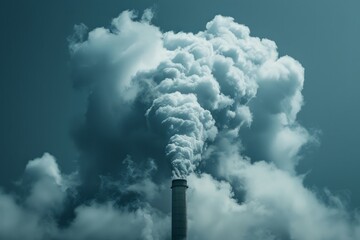 Industrial smokestack emitting thick clouds of pollution. Conceptual image highlighting environmental concerns. Atmospheric and eerie depiction of climate change. Generative AI.