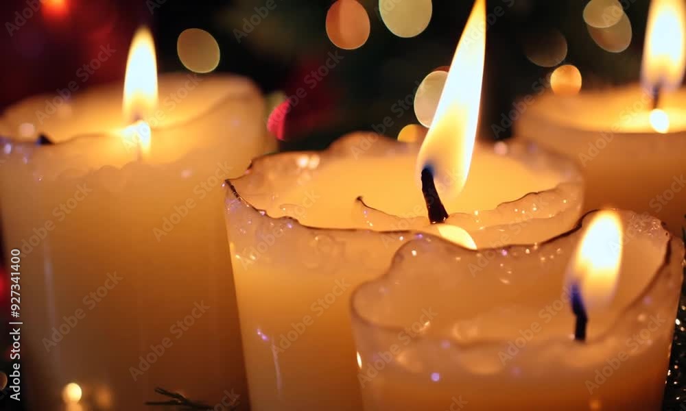 Poster a group of candles are lit and arranged in a row. the candles are lit and the scene is set in a room
