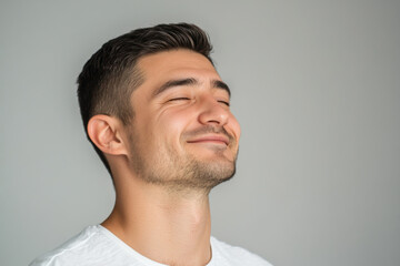 Obraz premium A close up of a man's face with her eyes closed