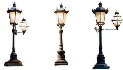 Aet of Old Vintage Street Lamp Post Lamppost Light Pole Isolated on transparent background. Generative AI.