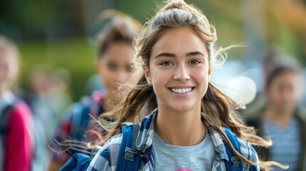 female student with a backpack going to college