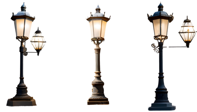 Aet of Old Vintage Street Lamp Post Lamppost Light Pole Isolated on transparent background. Generative AI.
