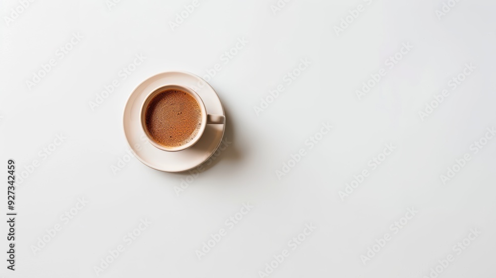 Aufkleber white desk with a cup of coffee provides a clean and minimalist backdrop for displaying your message
