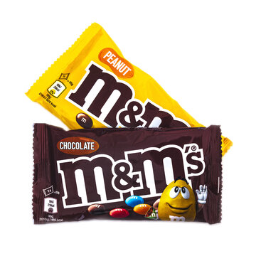 M&Ms (by Mars) chocolate nut dragee, on white