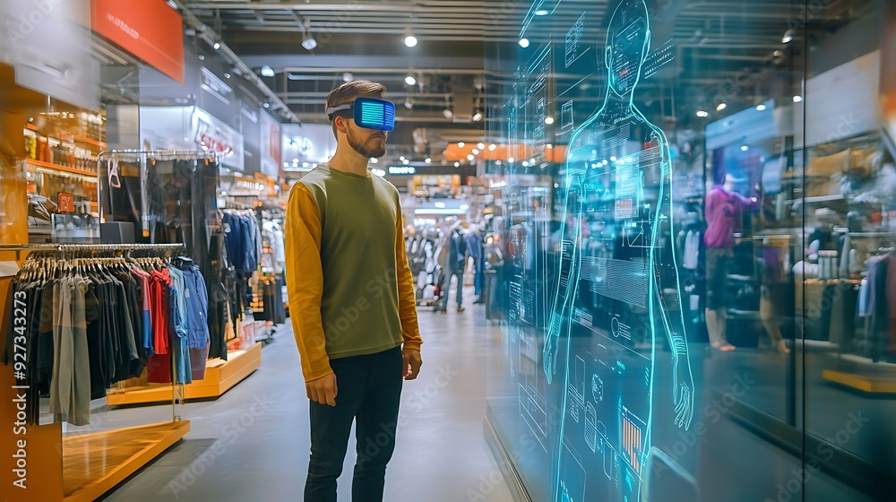 Poster high-tech smart retail with ai-personalized shopping experiences and augmented reality product displ