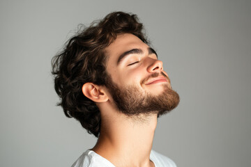 Fototapeta premium A close up of a man's face with her eyes closed