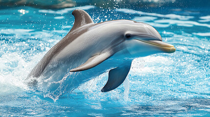 An image of a bottlenose dolphin, a marine mammal belonging to the family delphinidae, living in its natural habitat. It can be used for educational or conservation purposes.