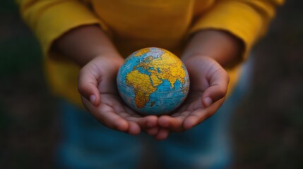 Child's Hands Holding a Miniature Globe