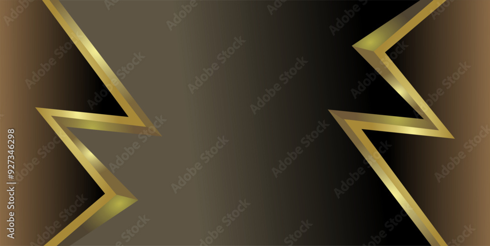Poster composition of empty space, zig zag lines and geometric abstract fields with gradations of gold, bro