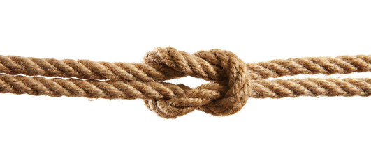 Hemp rope with square knot on white background