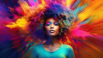 Fototapeta premium Woman with a deep gaze and afro-style hair