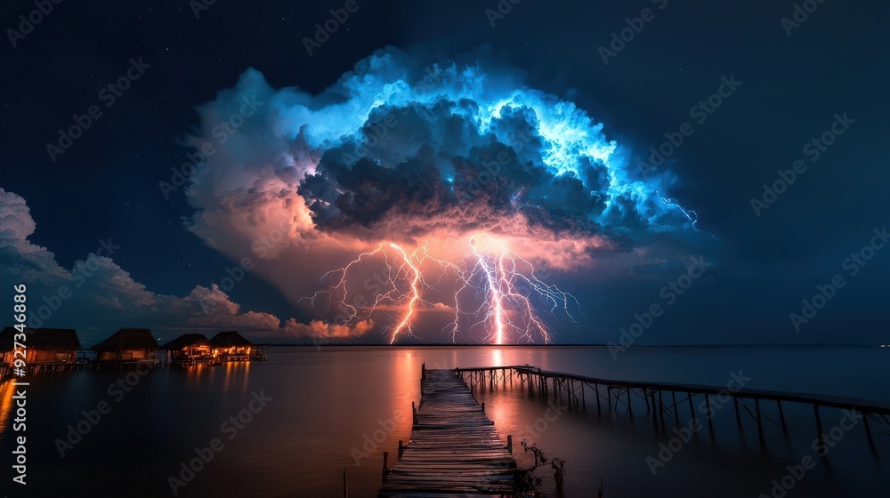 Poster a powerful and mesmerizing display of catatumbo lightning against the backdrop of a dark sky
