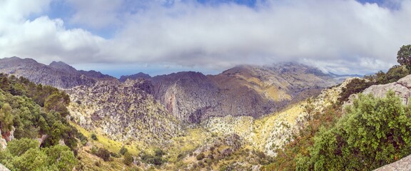 Panoramic picture of the mountains on Cap Formentor on the Spanish island of Mallorca