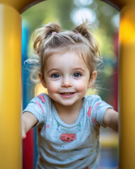 Professional photo of a child having the best time ever outdoor on a playground