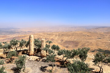landscape in a valley among mountains (Madaba, Jordan) Mount Nebo near amman